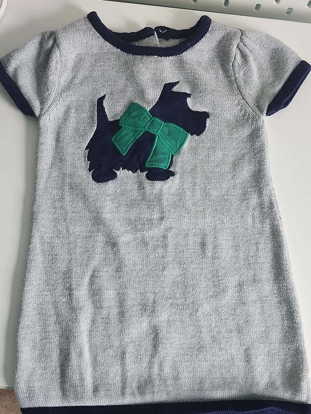 Gymboree Gray Knit Dress with Navy Scottie and Green Bow